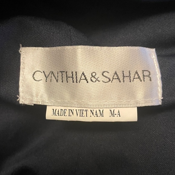 Cynthia Sahar SHIRRED SHOULDER STRETCH SATIN MERMAID DRESS SLIGHT TRAIN MIDNIGHT - Picture 6 of 8